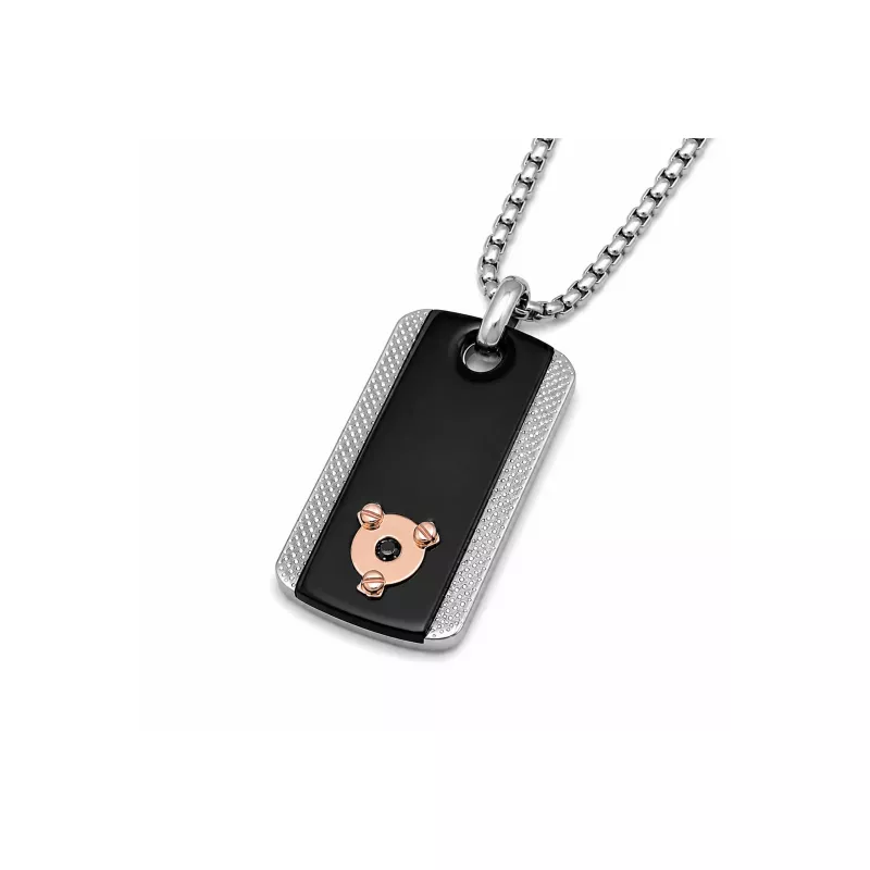 Φωτογραφία από Necklace with a steel pendant, ribbed black PVD plate, and a 0.025 ct black diamond