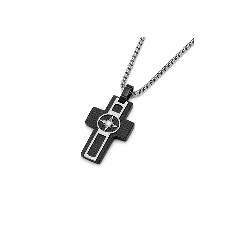 Φωτογραφία από Steel necklace with a cross pendant and black PVD plate with screws