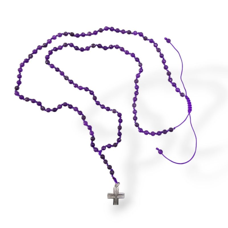 Φωτογραφία από Ροζάριο με μωβ αχάτη και σταυρό απο ατσάλι (code KT002347)