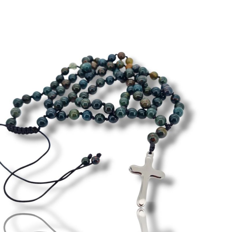Φωτογραφία από Ροζάριο με  Αιματόπετρα (Bloodstone)  και ατσάλινο σταυρό (code KT2633)