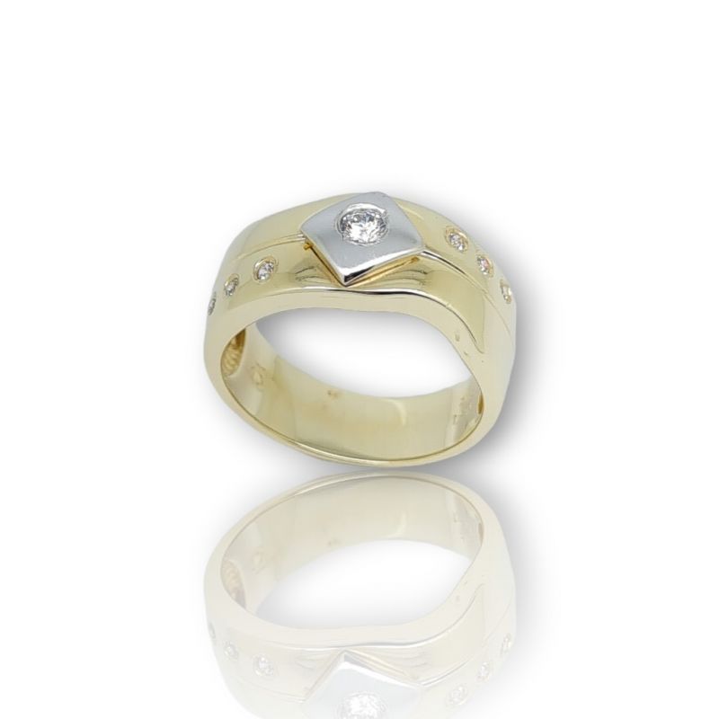 Φωτογραφία από Yellow & White gold k14 ring with white zircons (code M2521)