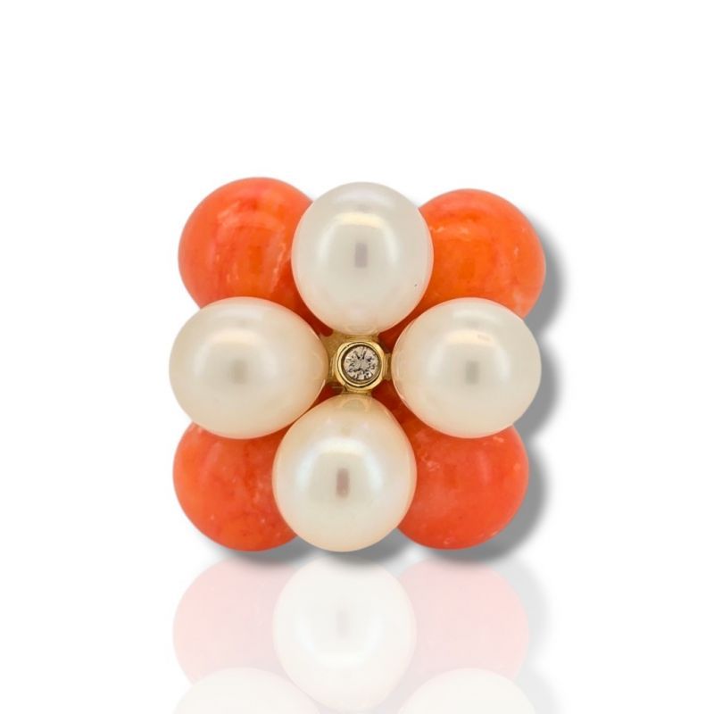 Φωτογραφία από Gold K18 ring with pearls and corals (code M2896)