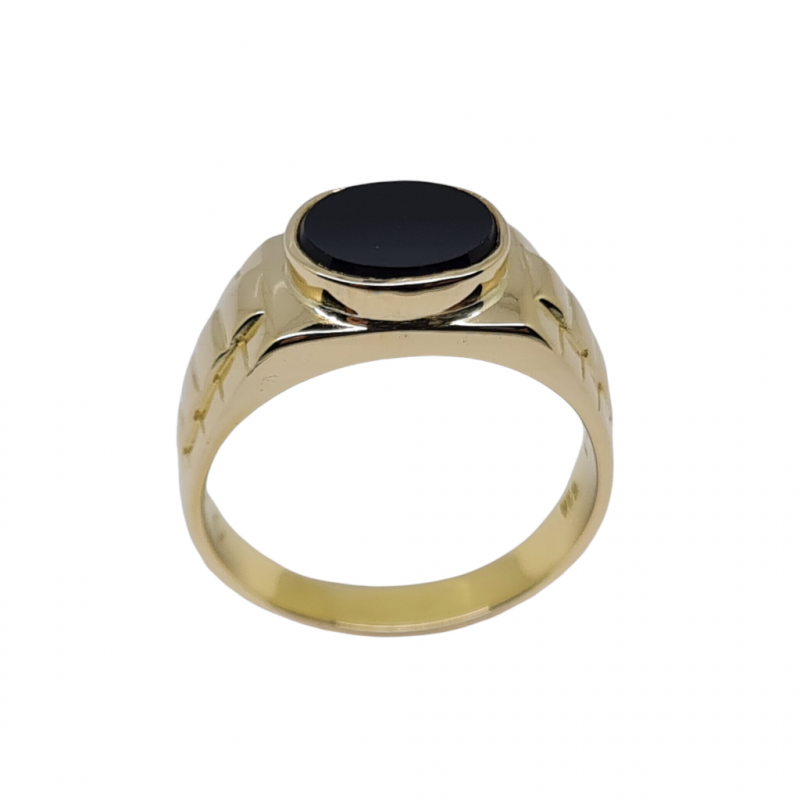 Φωτογραφία από Golden ring k14 for men with onyx (H2268)