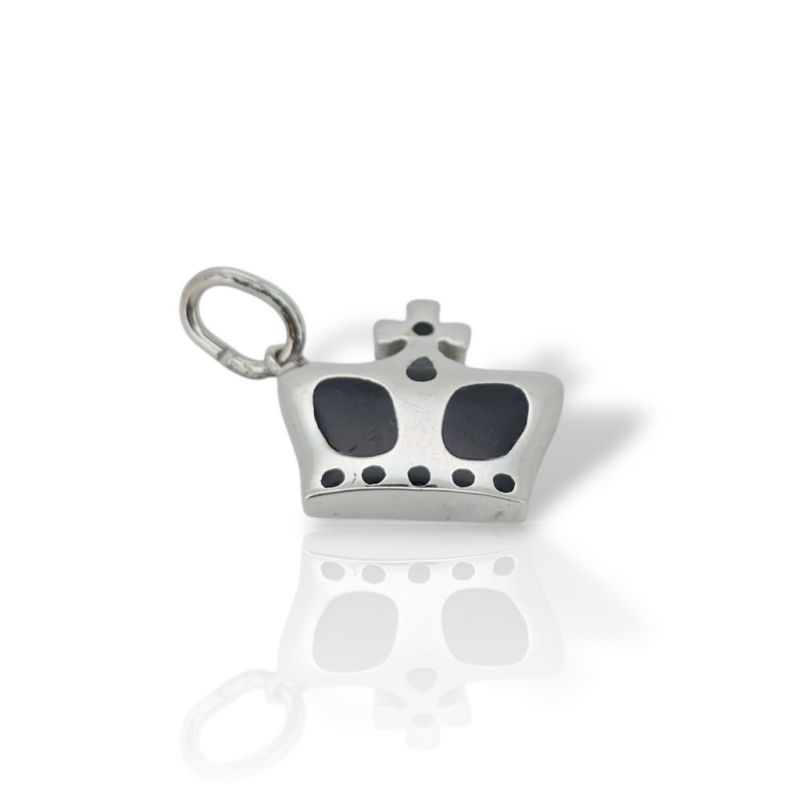 Φωτογραφία από 14K White Gold Crown Pendant with Black Enamel (code Μ2784)