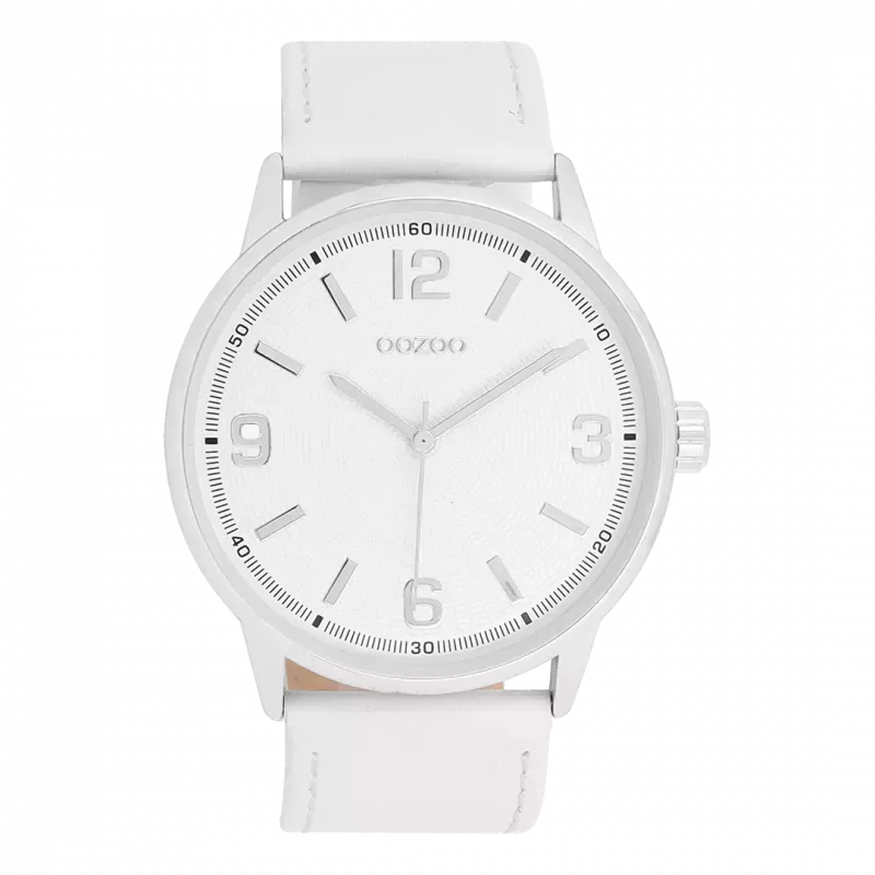 Φωτογραφία από Silver coloured OOZOO watch with white leather strap - C11500