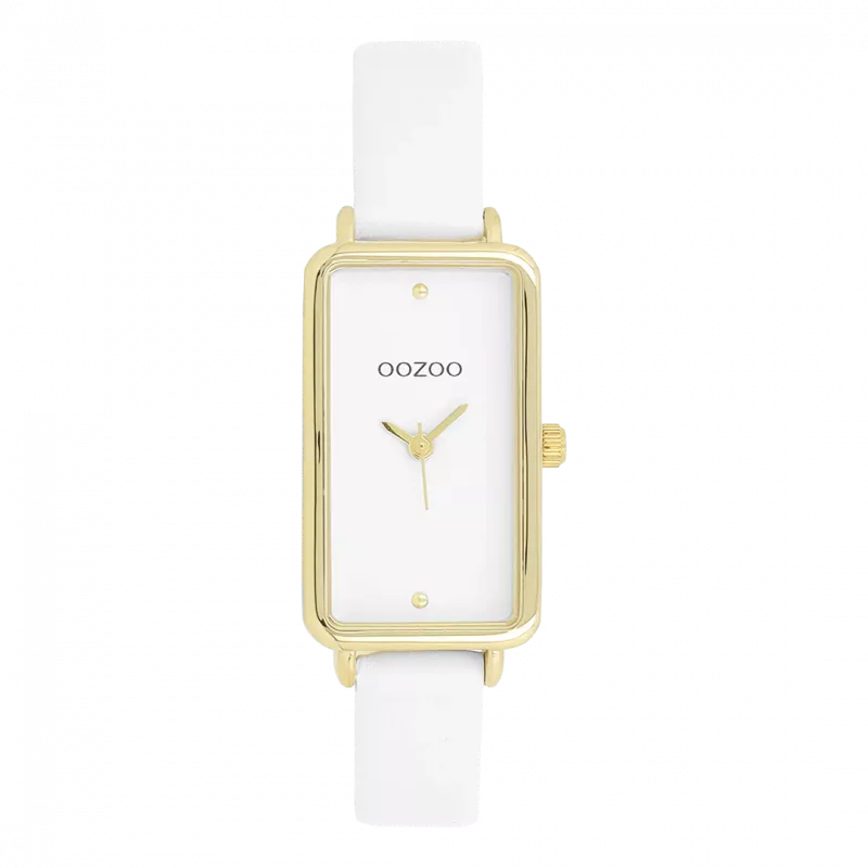 Φωτογραφία από Gold coloured OOZOO watch with white leather strap - C11530
