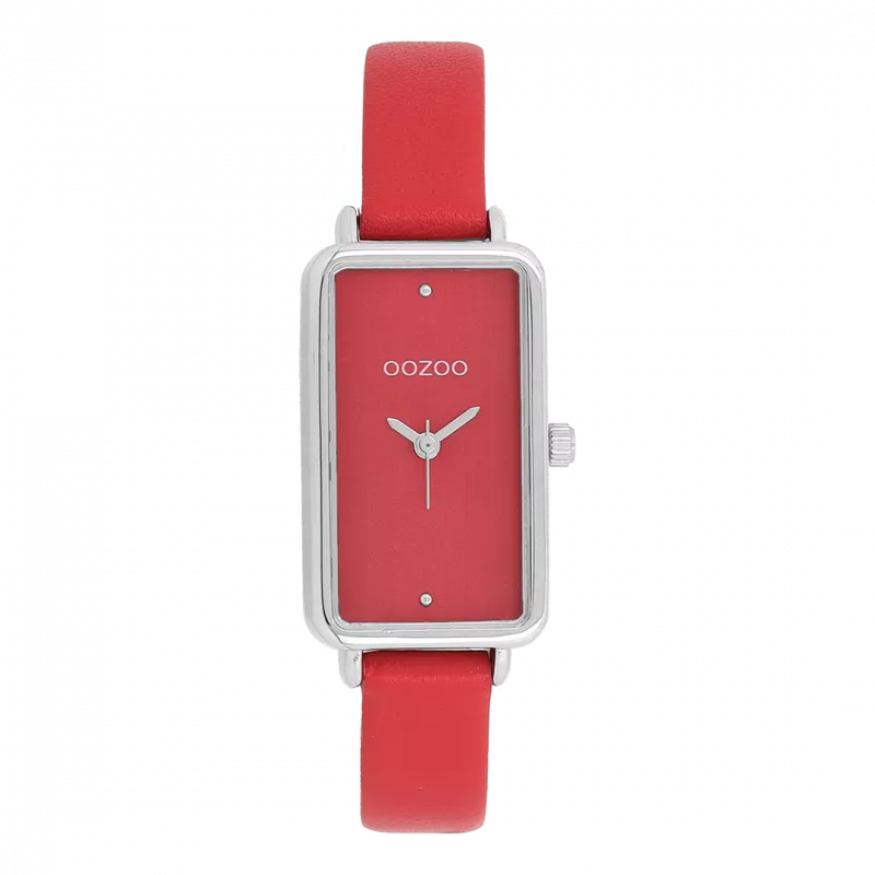 Φωτογραφία από Silver coloured OOZOO watch with red leather strap - C11532