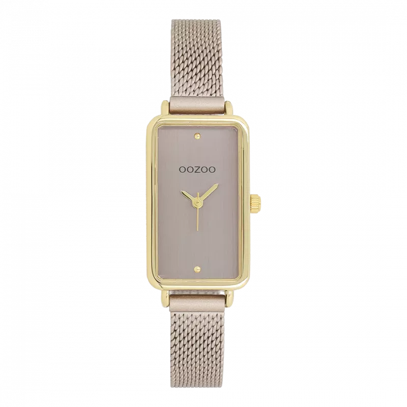 Φωτογραφία από Gold coloured OOZOO watch with taupe metal mesh bracelet - C11534