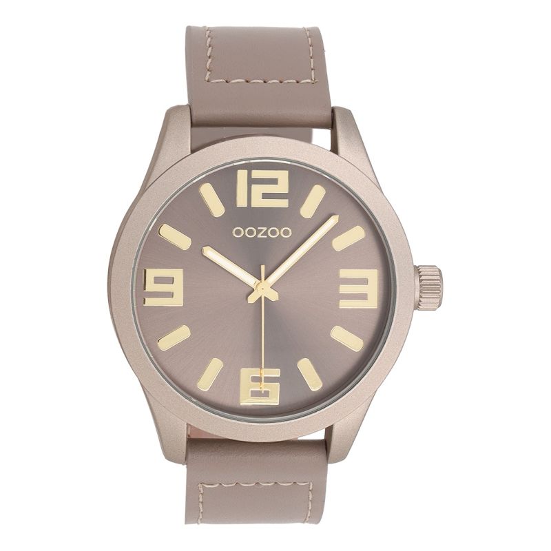 Φωτογραφία από Gold coloured OOZOO watch with taupe leather strap 