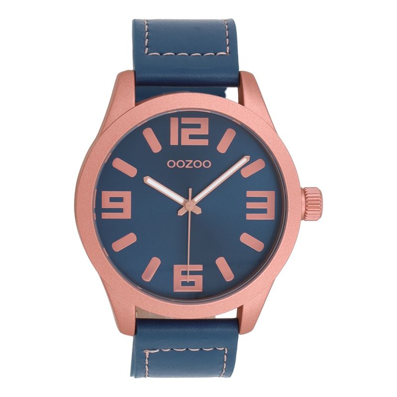 Φωτογραφία από Rose gold coloured OOZOO watch with dark blue leather strap