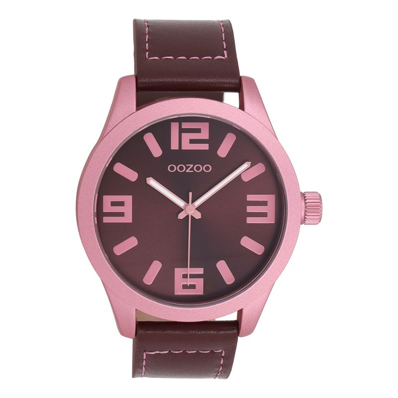 Φωτογραφία από Pink coloured OOZOO watch with bordeaux leather strap