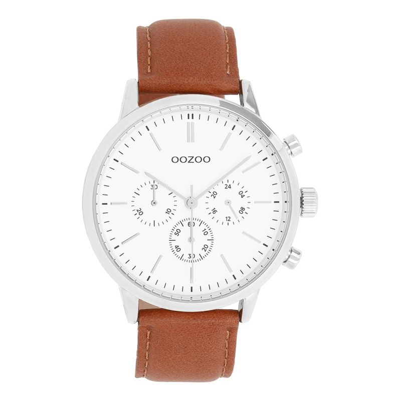 Φωτογραφία από Silver coloured OOZOO watch with brown leather strap