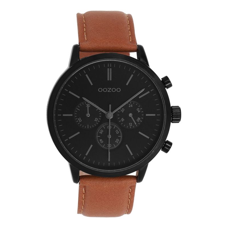 Φωτογραφία από Black coloured OOZOO watch with brown leather strap