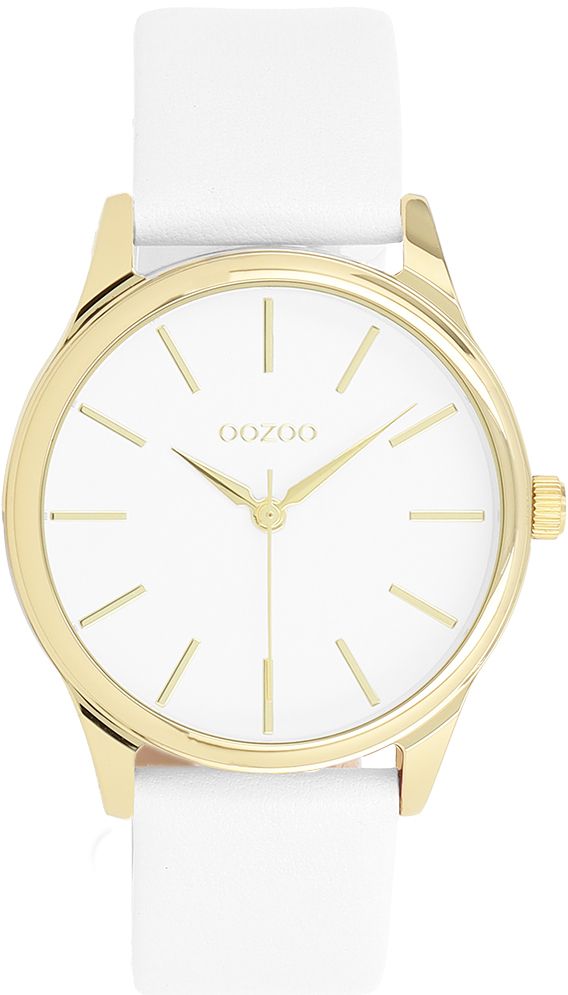 Φωτογραφία από Gold coloured OOZOO watch with white leather strap - C11675