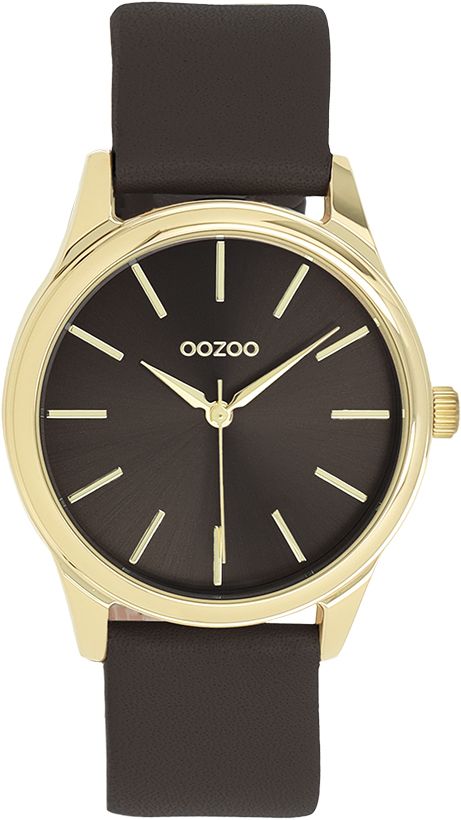 Φωτογραφία από Gold coloured OOZOO watch with dark brown leather strap - C11678