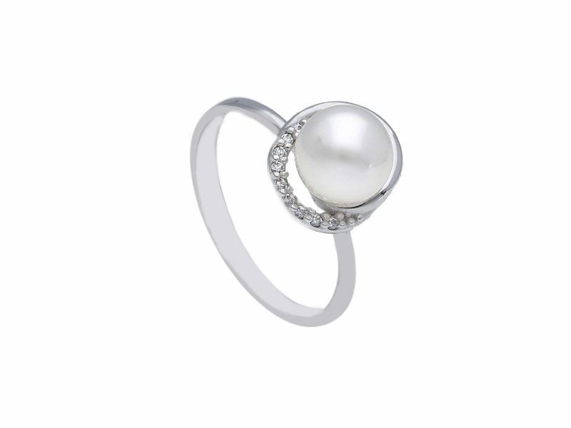 Φωτογραφία από White gold k9 ring eith pearl and zirkon (S173608)