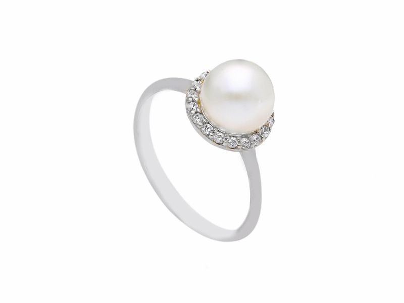 Φωτογραφία από White gold k9 ring with pearl and zirkon (S173612)