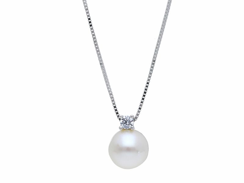 Φωτογραφία από Girocollo in oro bianco con Perla e zirconio cubico (code S173624)