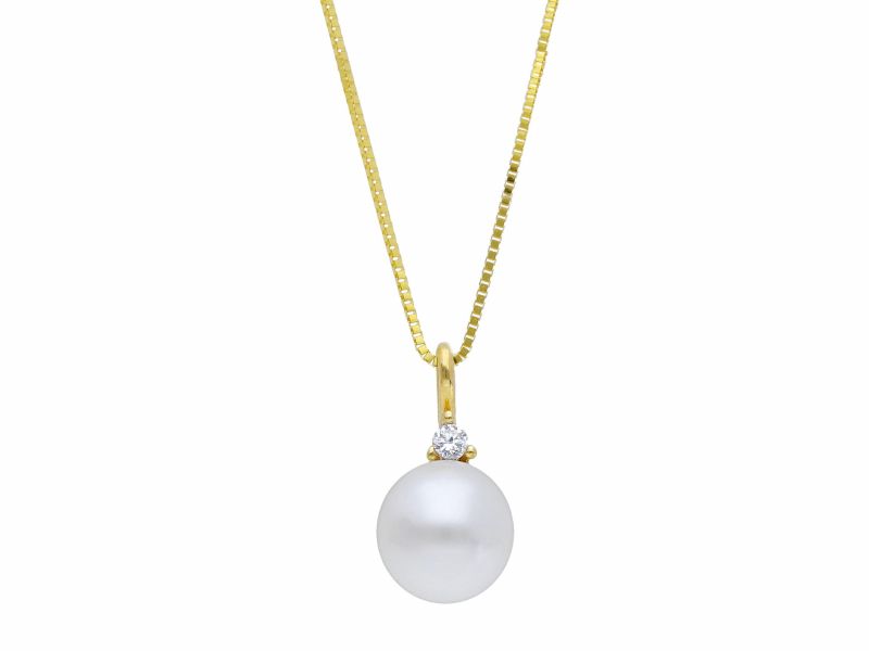 Φωτογραφία από Girocollo in oro giallo con Perla e zirconio cubico (code S173625)