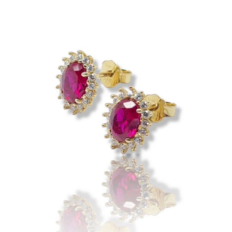 Φωτογραφία από Golden earrings 14k with white zircon & synthetic ruby (code N2432)