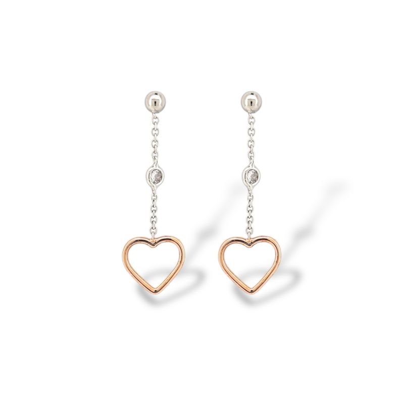 Φωτογραφία από White gold earrings 14k with rose gold hearts  (code S239277)