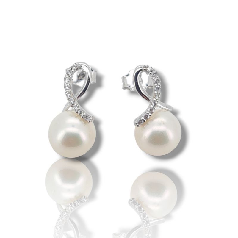Φωτογραφία από White gold earrings 14k with pearls and zircon  (code S229405)