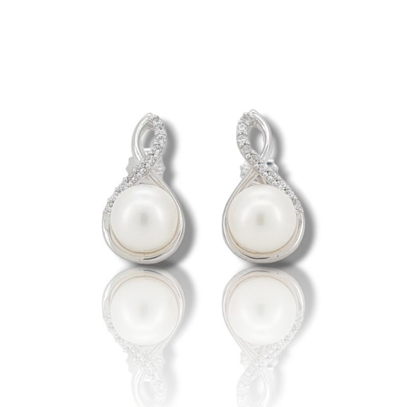 Φωτογραφία από White gold earrings 14k with pearls and zircon  (code S229410)