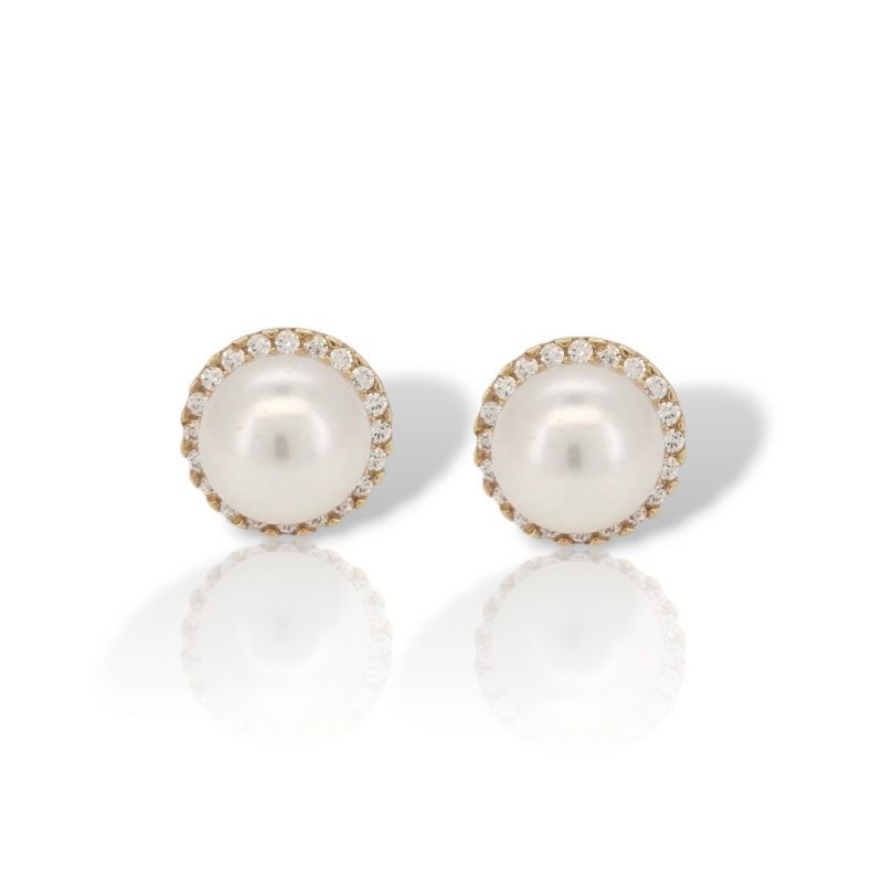 Φωτογραφία από Yellow gold earrings 14k with pearls and zircon  (code SM2281)