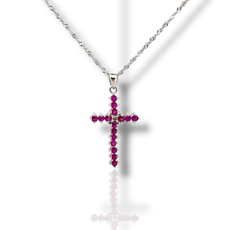 Φωτογραφία από Σταυρός & Αλυσίδα από Λευκόχρυσο 18Κ με Ρουμπίνια (code M10250)