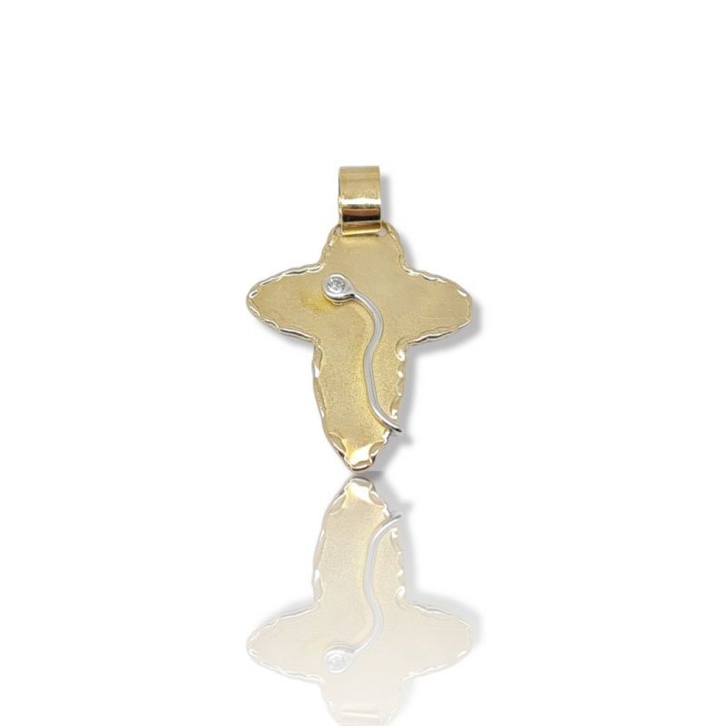 Φωτογραφία από Golden cross k14 with white gold details and zircon (code H1674)