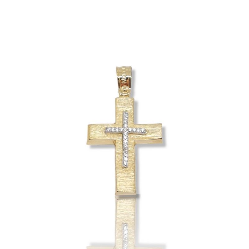 Φωτογραφία από Croce in oro giallo e oro bianco k14 con zirconi cubici (code AL1877)