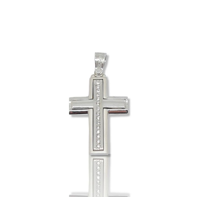 Φωτογραφία από White gold matte cross k14 with zircon (code AL 1859)
