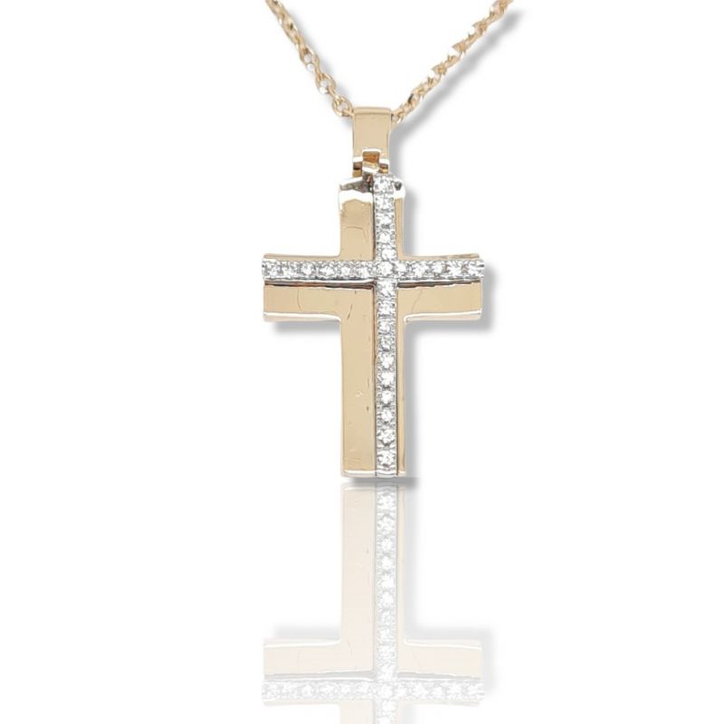 Φωτογραφία από Croce in oro Rosa e oro Bianco k18 con diamanti (code P2328)
