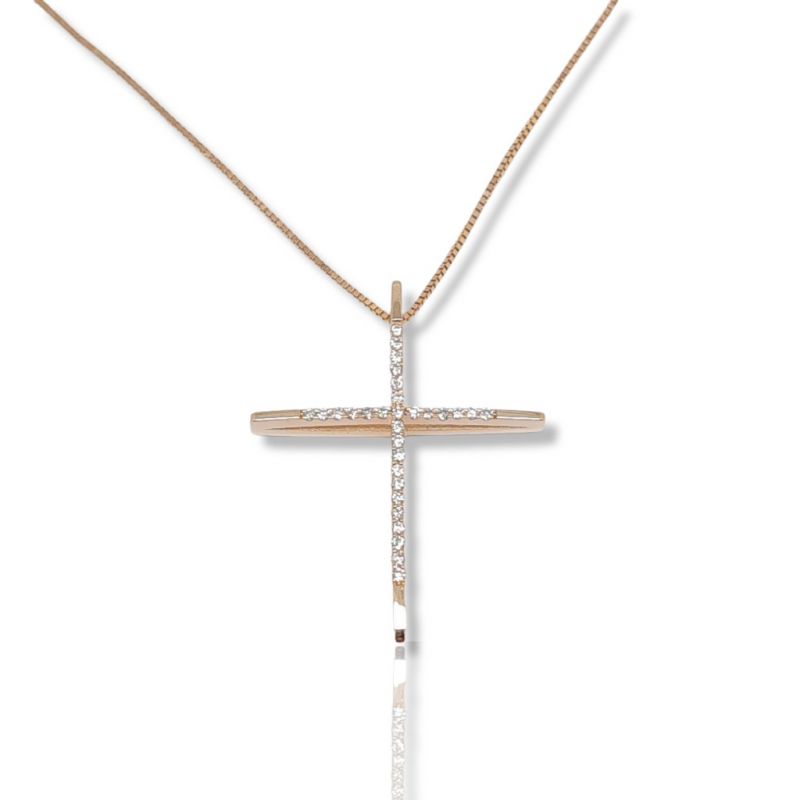 Φωτογραφία από Rose gold slim cross 14k with white zircon (code P2530)