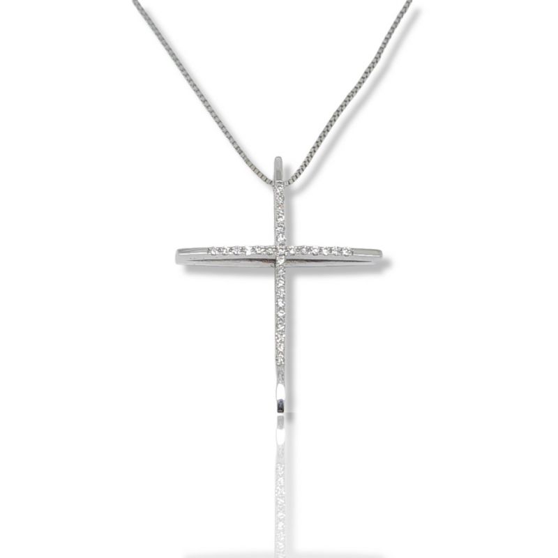 Φωτογραφία από White gold slim cross k14 with zircon (code P2531)