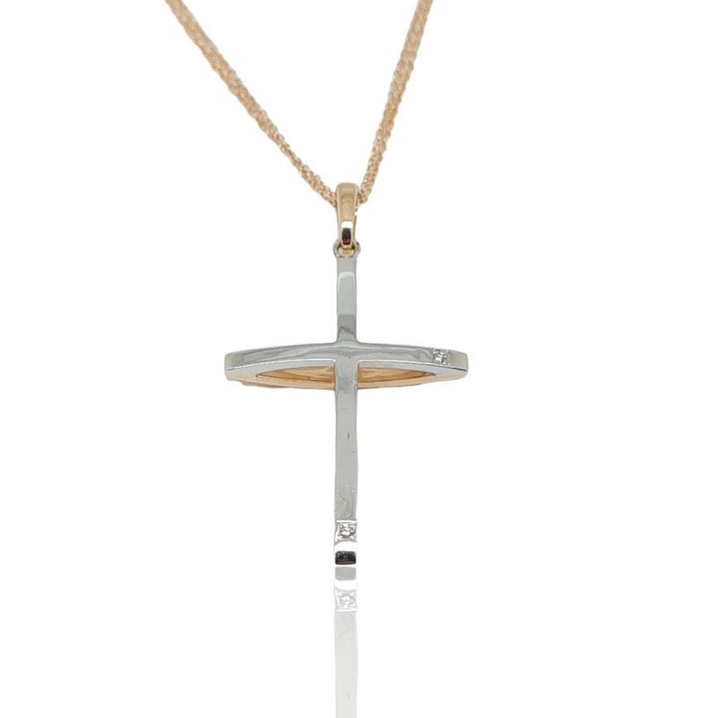 Φωτογραφία από White gold & rose gold double sided cross (with chain) k14 with diamonds  (code P1735)