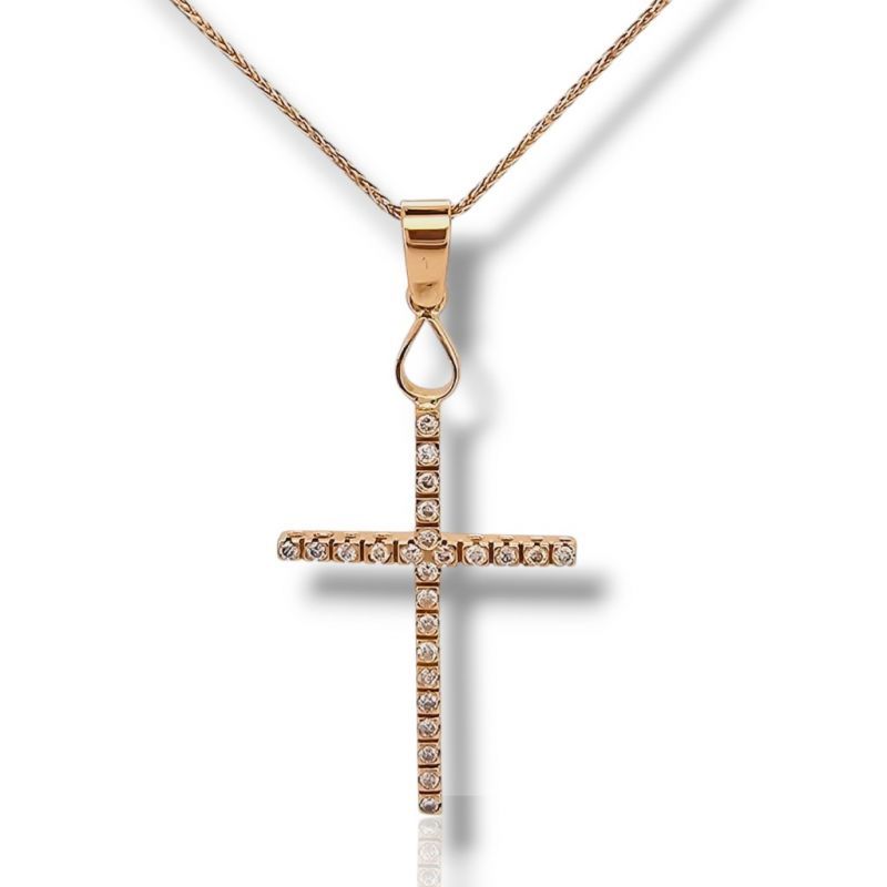 Φωτογραφία από Rose gold cross (with chain) k18 with diamonds (code H2044)