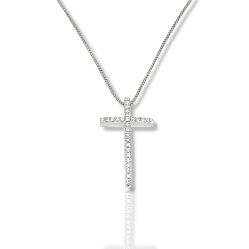 Φωτογραφία από White gold sword cross (with chain) k14 with diamonds (code H2425)