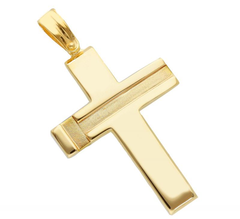 Φωτογραφία από Croce in oro giallo k14 con dettagli opachi (code S250150)