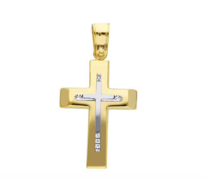 Φωτογραφία από Golden cross k14 with white gold detail (code S250154)