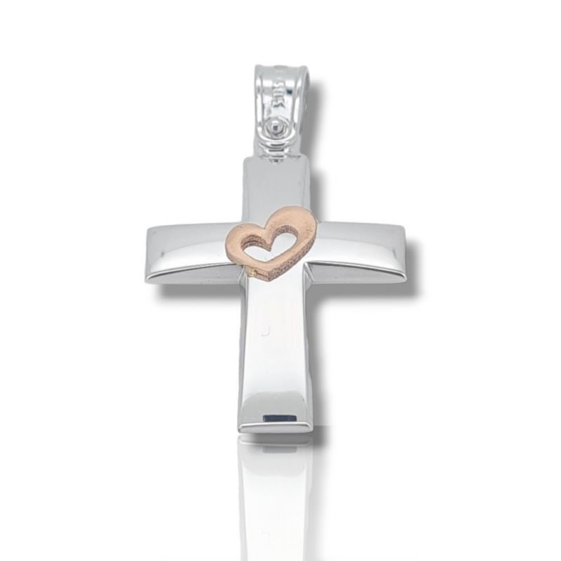 Φωτογραφία από White gold cross 14k with rose gold heart (code A1696)