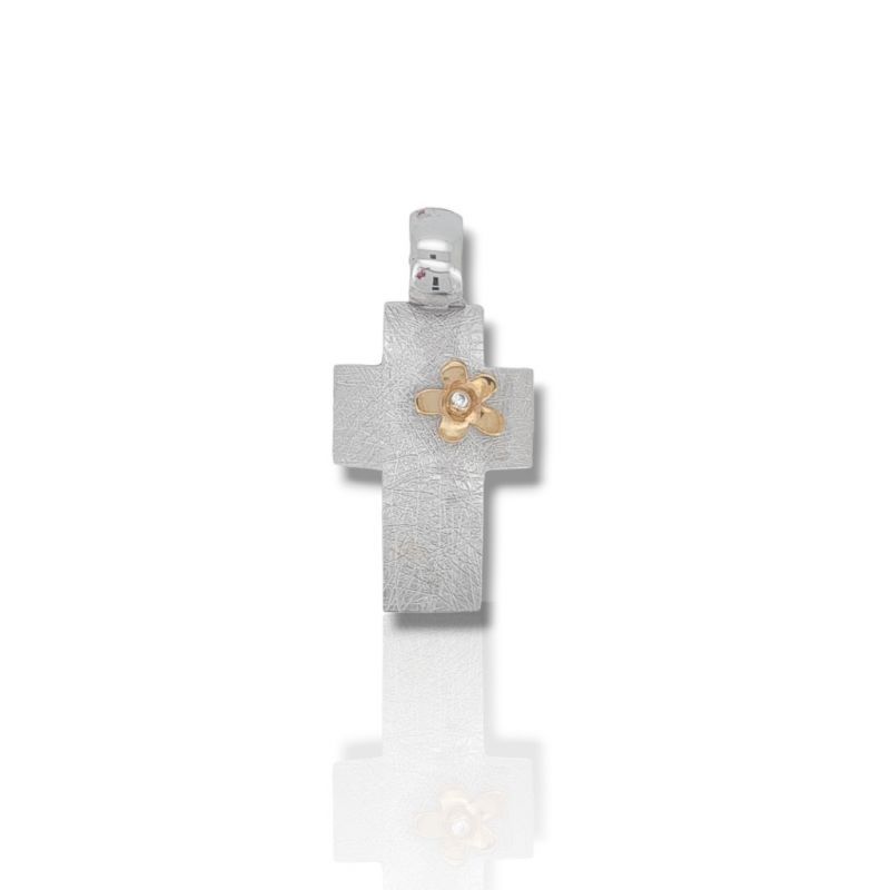 Φωτογραφία από White gold matte cross k9  with rose gold flower   (code DV1857)