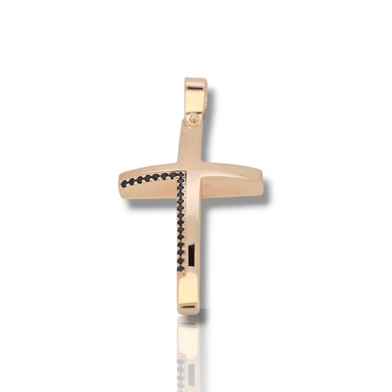 Φωτογραφία από Rose gold cross k14 with black zircons (code H1677)