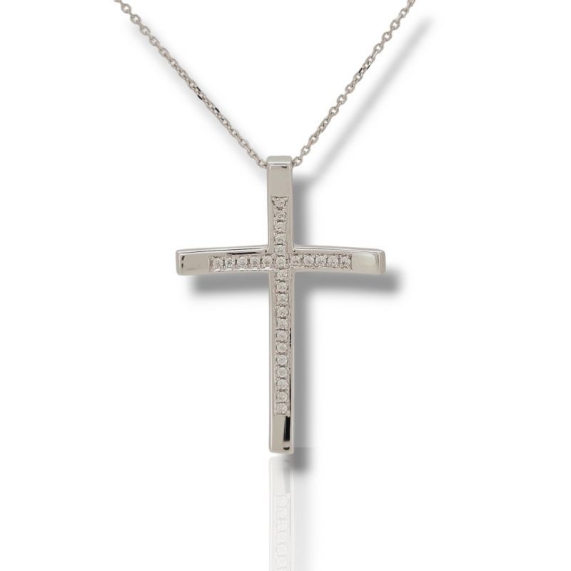 Φωτογραφία από White gold cross k14 (with chain) with zircon (code H1738)