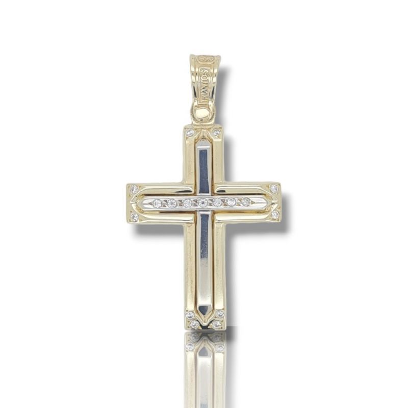 Φωτογραφία από Croce in oro giallo k14 con croce in oro bianco e zirconi cubici (code H1852)