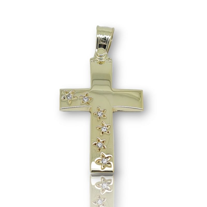 Φωτογραφία από Croce in oro giallo k14 con stelline e zirconi cubici (code AL1896)