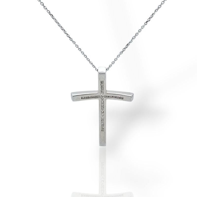 Φωτογραφία από Σταυρός (με αλυσίδα) απο λευκόχρυσο κ18 με διαμάντια (code H001938)