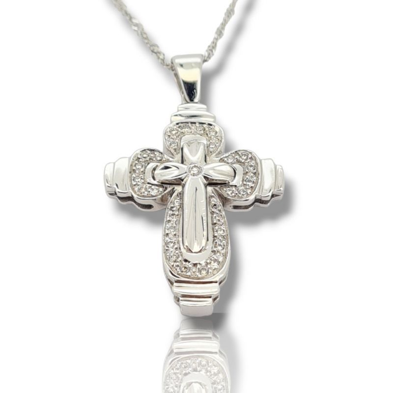 Φωτογραφία από White gold cross (with chain) k18 with diamonds  ( code H2052)