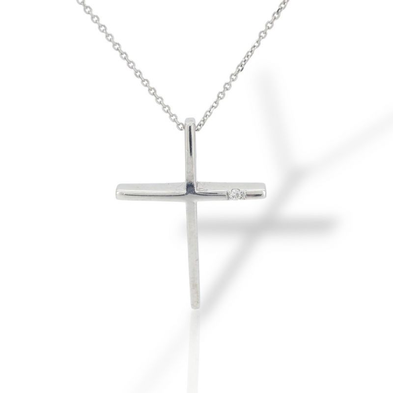 Φωτογραφία από White gold cross (with chain) k14 with diamond (code H2280) 