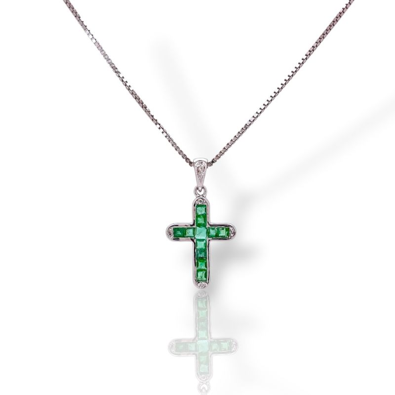 Φωτογραφία από White Gold Cross 18k & Chain 14k with Emeralds (code M8203)